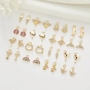 Minimalist Dainty 14K Gold Plated Cubic Zirconia Brass Detachable Huggie Hoop Earring Charms for Dangle Drop Jewelry Making