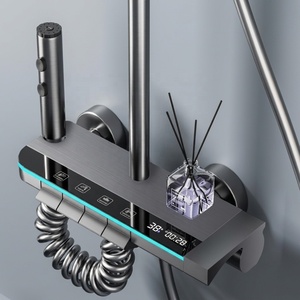 ZEPENG Moderne Ensemble <span class=keywords><strong>de</strong></span> <span class=keywords><strong>Douche</strong></span> Pluie 4 Fonctions en Aluminium Gris avec Affichage <span class=keywords><strong>de</strong></span> Température, Colonne <span class=keywords><strong>de</strong></span> <span class=keywords><strong>Douche</strong></span> Murale Type Clavier <span class=keywords><strong>de</strong></span> Piano <span class=keywords><strong>pour</strong></span> Salle <span class=keywords><strong>de</strong></span> Bain - Product Image 2