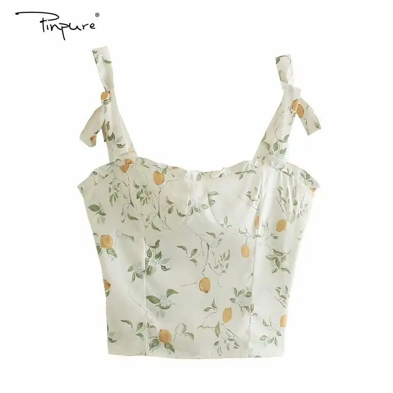 R40484S Summer wholesale new style european women's fashion flower print suspender slim cropped ladies tank top