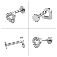 Clous d'oreilles en titane TT ASTM F136 en forme de cœur avec zircone, bijoux de piercing corporel romantiques de type labret en titane G23 de qualité implantable