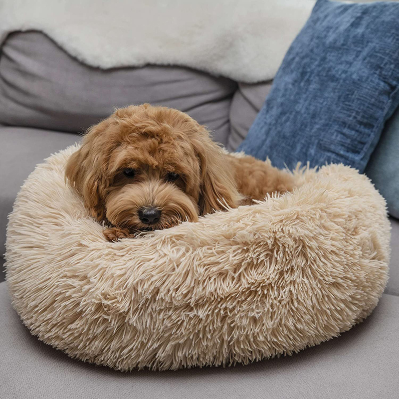 wholesale anti anxiety soft luxury washable round designer fluffy donut dog cat pet bed