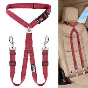 New Dual Pet Car Headrest Restraint Safety Seatbelt Dog Leash Duty Adjust Elastic Bungee Harness In Travel For 2 Dogs