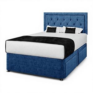 Cama Diván Chesterfield con Cabecera de Espuma Viscoelástica (Doble <span class=keywords><strong>Azul</strong></span> con 2 Cajones en la Base) Cómoda y Ahorradora de Espacio, China - Product Image 1