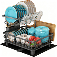 Égouttoir à vaisselle pour évier de cuisine, égouttoir à vaisselle sur évier, égouttoir à vaisselle en acier inoxydable à 2 niveaux, organisateur de rangement avec tapis de séchage