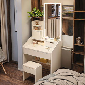 Modern Minimalist <strong>Small</strong> Vanity Table with Light &amp; Storage Cabinet for Bedroom, Space-Saving Luxury <strong>Makeup</strong> <strong>Desk</strong> - Product Image 4