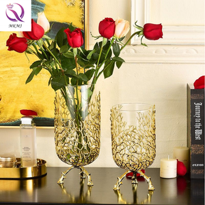 Jarrón de hierro forjado nórdico para <span class=keywords><strong>decoración</strong></span> del hogar, artesanías de metal, adornos para flor de sala de estar, arreglo creativo de árbol de mar, vidrio dorado - Product Image 1