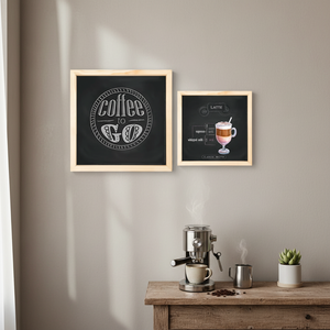 Modern 2-Piece Picture Set Coffee Corner Wooden Framed Wall <b>Art</b> 30x30 & 20x20 Sizes 5 Color Options - Product Image 3