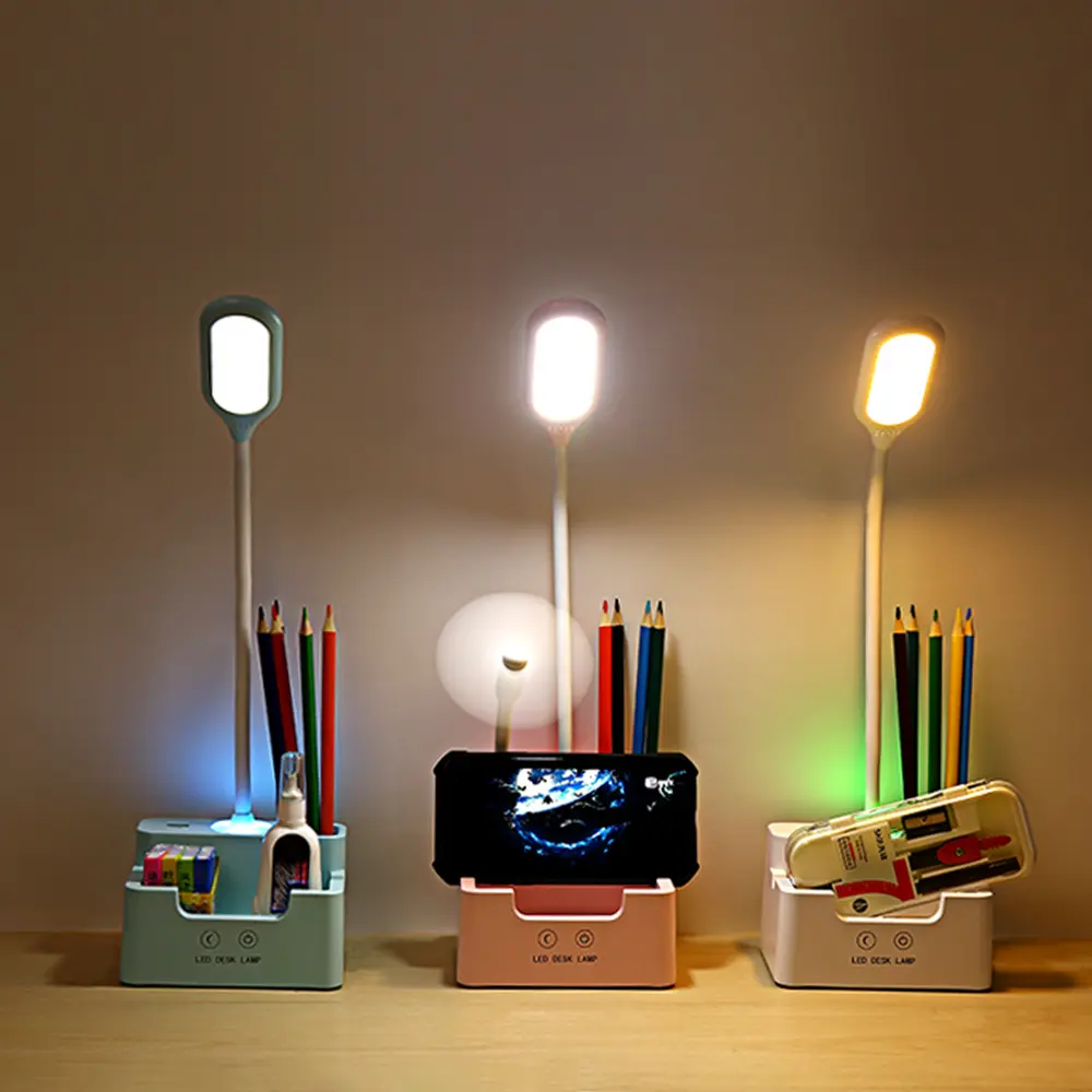 Hot Sales Rechargeable Multifunction Study Lamp With Pen Holder Mobile Phone Reading Flexible Desk LED Table Lamp