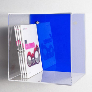 Estante de cubo acrílico de <span class=keywords><strong>colores</strong></span> contrastantes, caja de exhibición de 30cm, caja de almacenamiento de Lucite montada en la pared, caja de sombra transparente y neón de 5 lados - Product Image 6