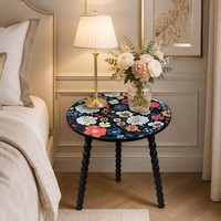 Table d'appoint ronde détachable avec pieds en bois massif torsadés en spirale, motif Mandala, table basse d'appoint portable et artistique pour salon