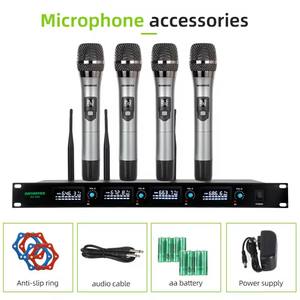Sistema de Micrófono Inalámbrico UHF Profesional, 4 Micrófonos, Montaje en Rack, Múltiples Antenas, Señal Estable, Sistema PA, Instalación para Conferencias, Sonido - Product Image 6