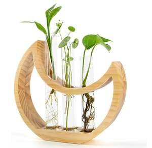 Support <span class=keywords><strong>de</strong></span> terrarium personnalisé pour plante, croissant <span class=keywords><strong>de</strong></span> <span class=keywords><strong>lune</strong></span>, pour intérieur, mur <span class=keywords><strong>en</strong></span> bois, vase à fleurs suspendu Boho avec tube à essai <span class=keywords><strong>en</strong></span> verre - Product Image 1