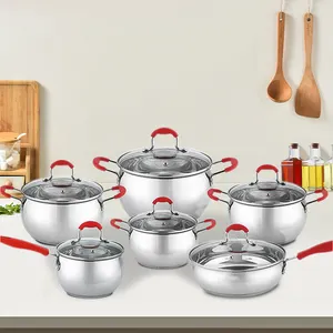 高品質12個家庭用調理鍋セットステンレス鋼調理器具セット鍋とフライパンノンスティックキッチン