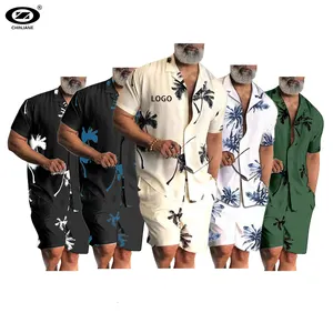 여름 승화 인쇄 셔츠 Tracksuits 캐주얼 비치 남성 두 조각 하와이 셔츠 반바지 세트