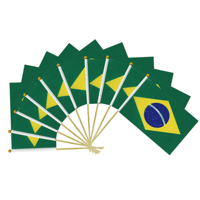 Custom Digital Printing Brazil Country Stick Hand Held Flag for Sports