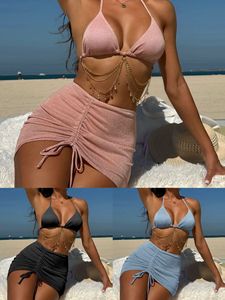 Traje de Baño Bikini Brasileño de Tres Piezas, Estilo Europeo 2026, Sexy, con Push-Up, Cordón Ajustable y Lanyard con Diamantes Brillantes - Product Image 6