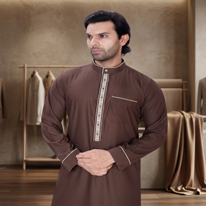 Thobe Saoudien Traditionnel Moderne pour Hommes en Polyester Viscose – Respirant, Manches Longues, Longueur Ras du Sol, Idéal Été - Product Image 3