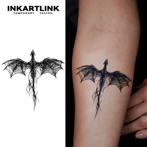 INKARTLINK Pegatina de tatuaje de dragón oscuro, diseño mítico de dragón volador, semipermanente de 15 días, arte corporal para brazo y espalda, venta al por mayor - Product Image 1