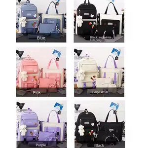 Custom Large Capacity 5-Piece Student Bag <b>Set</b> for Women Casual Nylon Rucksack with Zipper Closure and Waterproof <b>Lunch</b> Bag - Product Image 6