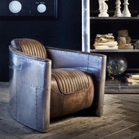 Fauteuil club aviateur vintage de luxe en cuir véritable, style industriel loft, chaise aviateur Tomcat pour hôtel
