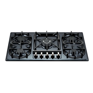 Cuisinière à gaz encastrable en acier noir à 5 brûleurs, classe énergétique A, alimentée électriquement, électronique, pour la cuisine domestique - Product Image 1