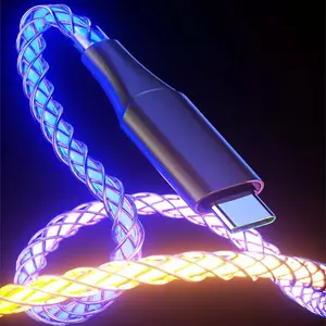 Cabo de carregamento USB tipo C de carregamento super rápido RGB gradual brilhante para celular, cabo de dados com iluminação LED de 1M 3.3FT 66W