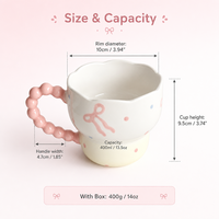 Tasse à café en céramique peinte à la main de 400 ml avec anse perlée rose, bord ondulé, tasse à eau, tasse de petit-déjeuner mignonne, cadeau pour filles