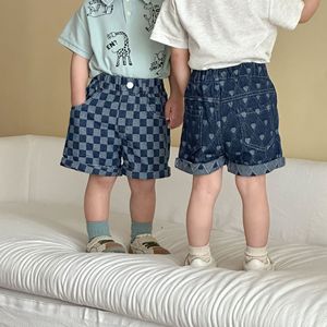 Nuovi Arrivi: <span class=keywords><strong>Pantaloncini</strong></span> in Denim di Cotone <span class=keywords><strong>per</strong></span> Bambini, Estivi, con Cuori a Quadri, Abbigliamento Estivo <span class=keywords><strong>per</strong></span> Bambine e Bambini, Jeans Corti Lavati alla Moda e Carini - Product Image 1
