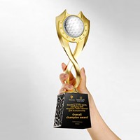 Trophée de tournoi de golf haut de gamme en métal gravé avec cristal artificiel, personnalisé pour la récompense des champions et des activités de club