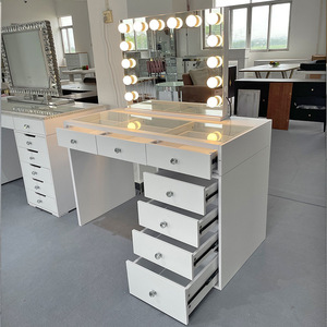 Tocador de Maquillaje con Tapa de Cristal, Espejo LED Iluminado y Enchufe Eléctrico, con Cajones, para Entrada/Hall - Product Image 4