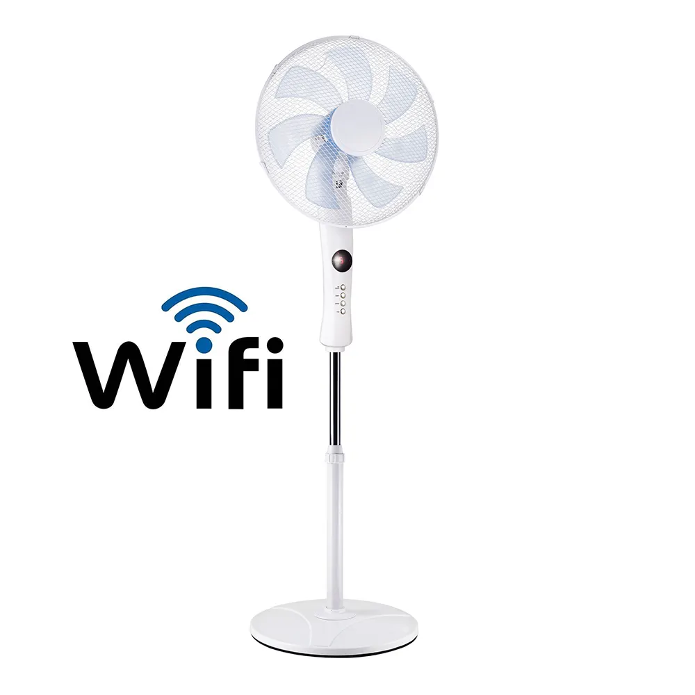 AC DC Operated Oscillation 3 Speed Stand 16 18 Inch pedestal wifi tuya google alexa smart electric fan with CE CB