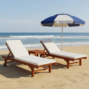 Chaise longue en bois massif durable et imperméable avec roulettes, facile à déplacer, chaise de loisirs d'extérieur pour la plage et les projets de piscine - Product Image 3