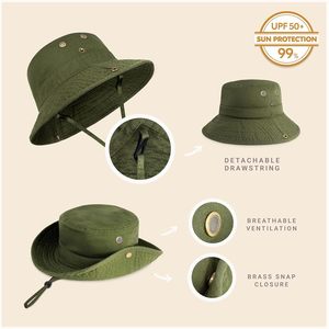 Classic Cotton Wide Brim <b>Bucket</b> <b>Hat</b> Adjustable <b>String</b> Unisex Sun <b>Hat</b> Outdoor Travel Boonie - Product Image 2