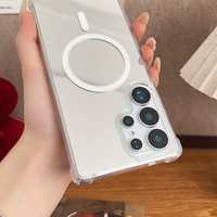 Étui magnétique en acrylique pour Samsung Galaxy S24/S25 Ultra avec charge sans fil, miroir, anti-chute, transparent, pour téléphone portable