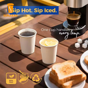 Nhà cung cấp Trung Quốc tùy chỉnh in màu đen trắng đôi tường dùng một lần Cốc giấy với nắp cho Cà Phê Trà sô cô la nóng - Product Image 4