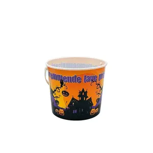 Candy halloween balde com tampa e alça tamanho 18.6X14.7X14.5CM com capacidade 2.8L foodgrade PP biodegradável BPA livre