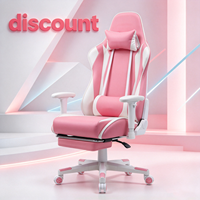 Chaise de jeu PC ergonomique pivotante rose premium avec repose-pieds rétractable et hauteur réglable pour chambre de filles