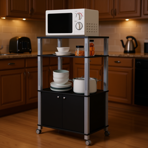 Étagère de rangement de cuisine à 3 niveaux avec armoire et roulettes pour l'organisation de la cuisine - Product Image 2