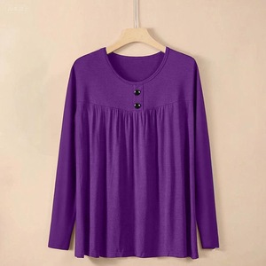 Plus Size Women Long Sleeve T-Shirt Round Neck Purple Soft Knit Top Spring Autumn <b>Base</b> <b>Layer</b> M 5XL - Product Image 1