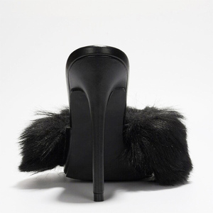 Sandalias de tacón de aguja de piel sintética personalizadas para mujer, estilo mules, con tacón alto y fino, ajuste ancho, peludas y esponjosas - Product Image 4