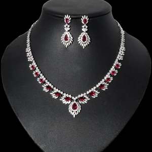 Hibride คลาสสิกสีเขียวขนาดใหญ่ลูกบาศก์คริสตัลเพทายชุดเครื่องประดับต่างหูสร้อยคอสำหรับ N-934เจ้าสาว - Product Image 3