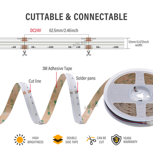 Dải đèn <span class=keywords><strong>LED</strong></span> RGBW UL Listed 896 chip 24V 16W/M, có thể điều chỉnh độ sáng, đèn bánh xe thông minh RGBW, cắt được 62.5mm, 5 trong 1 lập trình được, dải đèn COB <span class=keywords><strong>RGB</strong></span> 24V - Product Image 5