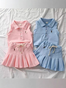 2025 Hot Bán Cô Gái Mùa Hè Thiết Lập Hai Mảnh Cotton Tùy Chỉnh <span class=keywords><strong>S</strong></span> Trẻ Em Giản Dị Quần Áo Bóng Chày Không Tay Trang Phục Màu Hồng/Màu Xanh - Product Image 3