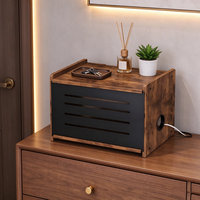 Boîte de rangement rustique en bois pour routeur, avec panneau à lattes ventilé, boîte de gestion des câbles en bois avec plateau supérieur, organisateur de fils en bois