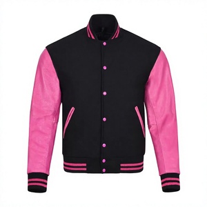Unisex Black and <b>Pink</b> Canvas Varsity <b>Jacket</b> with PU Sleeves V-neck Collar Formal Spring Wear Manufacturer by ZOHAN CREATIONS - Product Image 1