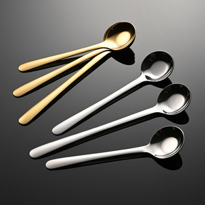 Cuillère à mélanger créative à long manche et fond plat, en acier inoxydable 304, finition miroir dorée, design minimaliste - Product Image 2