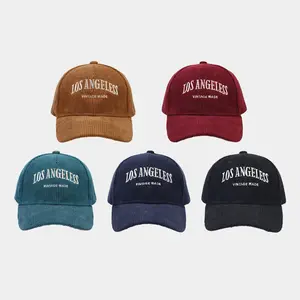 Wholesale Fashion 6 Panel Custom Logo Embroidery Curved Brim Structured Dad Hat Corduroy Sports Hat Baseball Cap
