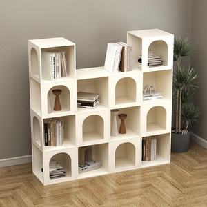 Scaffale portaoggetti autoportante da terra, stile moderno minimalista color crema, libreria angolare in ferro per <span class=keywords><strong>soggiorno</strong></span> e <span class=keywords><strong>studio</strong></span>, mobile per la casa - Product Image 3
