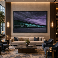 Peinture à l'huile abstraite violette peinte à la main sur toile, art mural avec option de suspension, design contemporain pour la décoration de luxe des hôtels et des maisons