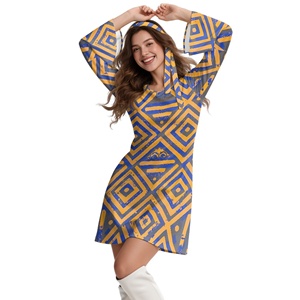 Elegante Vestido Corto Vintage para Mujer con Diseño Polinesio Tapa, Sexy Vestido Occidental Color Caqui con Mangas Largas y Bufanda para Fiesta - Product Image 1
